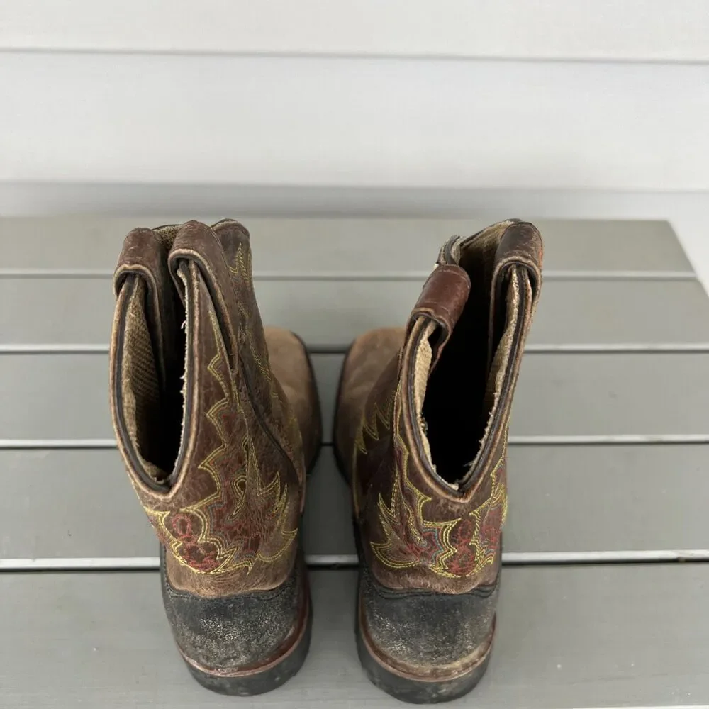 Tony Lama Youth Size 11.5 D LL906 Brown Leather Cowboy Western Boots Shoes